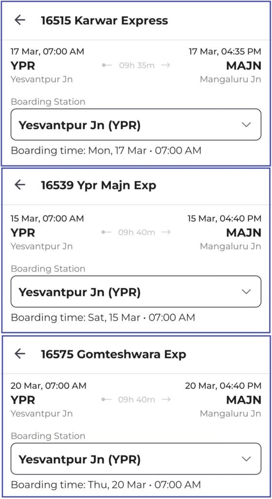 Bangalore to Mangalore Vistadome Train Timings